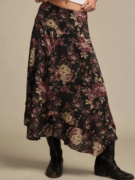 Floral Drop Waist Midi Skirt 